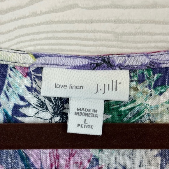 J. Jill Love Linen Purple Floral Shift Dress Size Petite Large 100% Linen - Picture 3 of 8